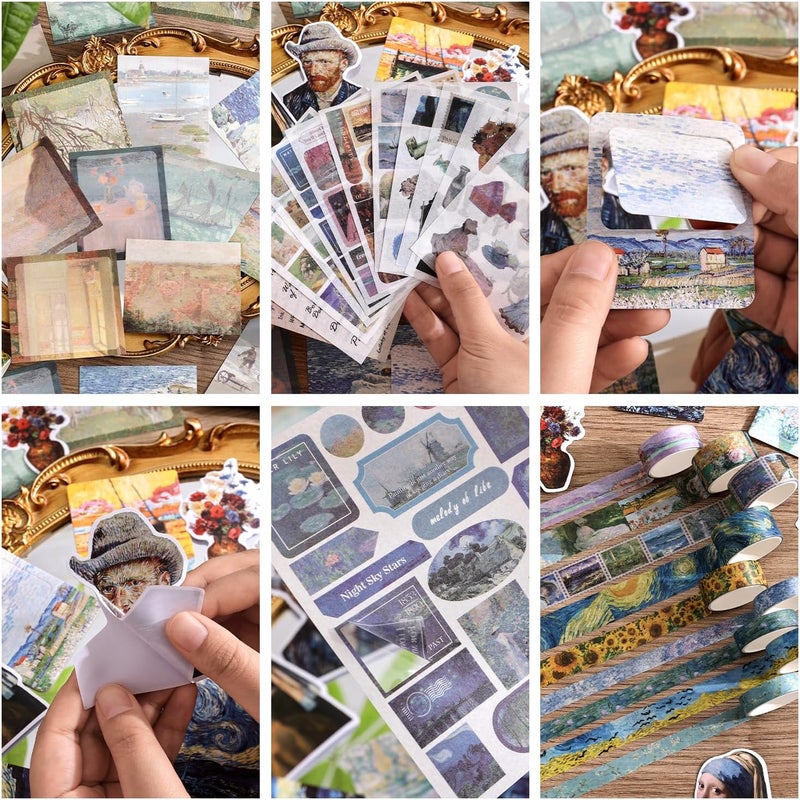 emmoolife Scrapbooking Supplies Kit, Monet Van Gogh Oil Painting Theme Scrapbook Kit for Bullet Junk Journal, 12 Rolls Washi Tape, Stickers Papers for DIY Journaling Supplies, Craft Gift for Women Teenage - Image 4